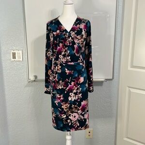 Thalia Blue Pink Floral Wrap Dress L